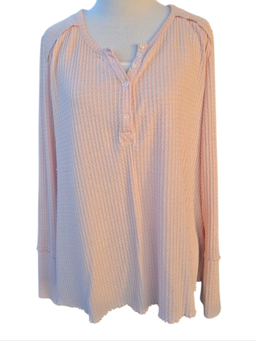 Anthropologie Light Pink Waffle Knit Thermal Long Sleeve Top Size Medium